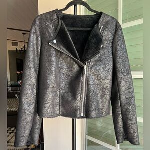 Michael Kors warm faux fur faux suede moto jacket